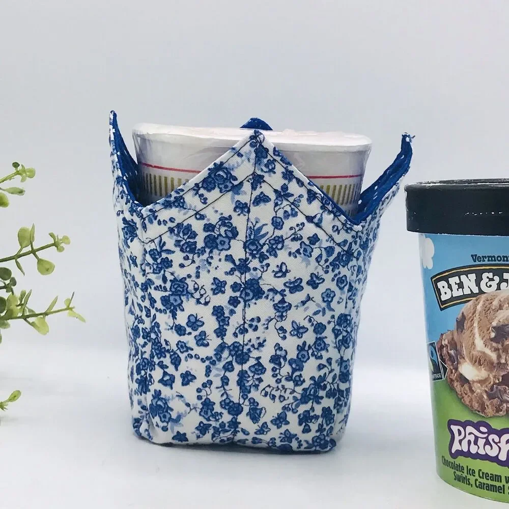 3 Piece Set Microwave Cozies, Reversible Colonial Blue Floral, Plate, Bowl, Pint